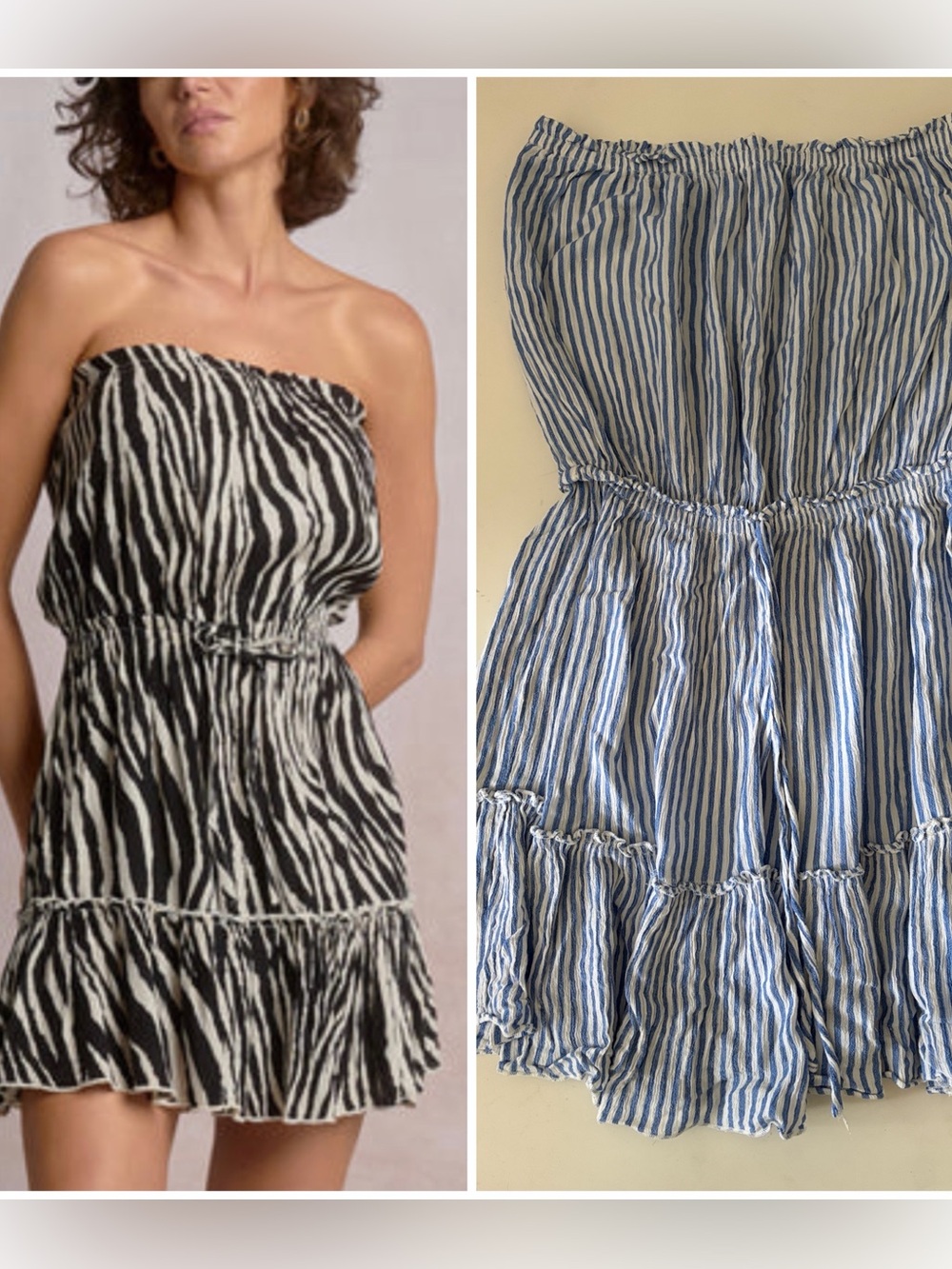 Elan Blue and White Striped Strapless Cover-Up Small